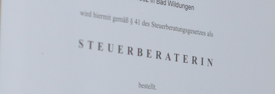 Urkunde Bestellung zur Steuerberaterin